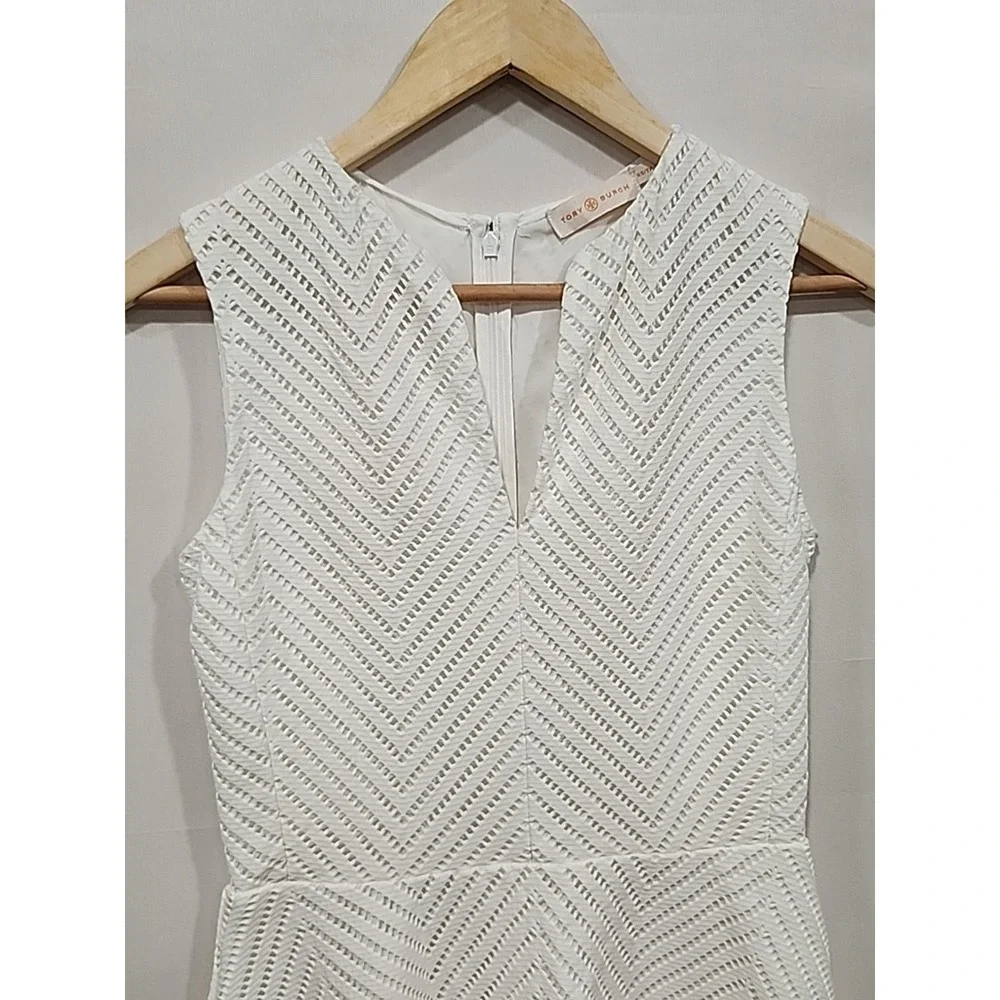 Tory Burch White Sleeveless Eyelet Fit & Flare Dress XS/TP, A-line Hidden Zipper